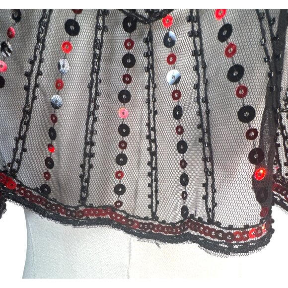 Vintage OS Style Red & Black Evening Sequin Cape Round Neckline Shrug - Picture 10 of 15